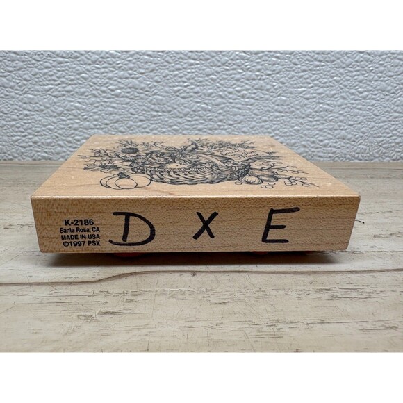 1997 PSX Give Thanks Basket Wood Mounted Rubber Stamp - Picture 3 of 5